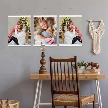Picture Frame, 16 inch White Magnetic Poster Hanger, 3 Pack, for Wall Art Pictures Photos Prints Maps, Damage Free, Wide Compatibility, Wood Grain Finish
