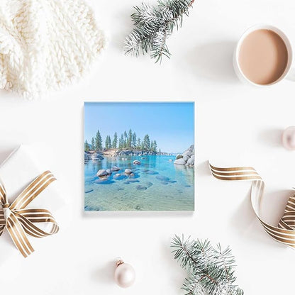 Desk Ornaments: Beautiful Blue Clear Water Farewell Gift for Coworkers, Appreciation for Teachers, New Home Gift for Friends - 4x4x1 Inch