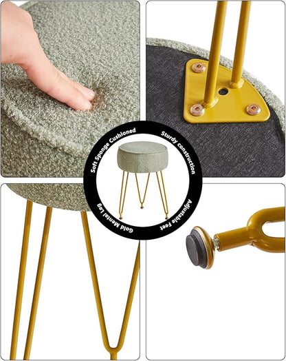 IBUYKE Teddy Velvet Round Footrest Stool Ottoman, Makeup Vanity Stool Side Table, Velvet Dressing Table Seat, Pouf Couch Stool, for Living Room Bedroom, Light Green WBD009D