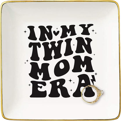 Gender Reveal Gift -New Mother Gift-Baby Present Shower-New Baby Announcement Present-Christmas Decor-Ceramic Jewelry Tray Trinket Holder Ring Dish-Twin Mom Club-In My Twin Mom Era