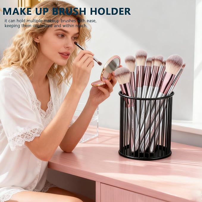 ZJEOSO Black Metal Pen Holder for Desk， Heavy Duty Pencil Organizer Cup with, Pencil Holder for Office & Home, Storage for Stationery/Cosmetics/Art Supplies, Matte Finish, High 3.94 Inch