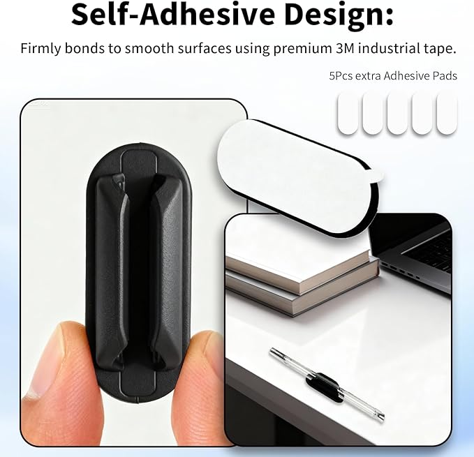 Adhesive Pencil Holder, 10 Pack Silicone Pen Holder for Wall Desk and Notebook with Extra 5 PCS Adhesive Pads,Reusable Sticky Desk Organizer for Teacher Classroom Office and School