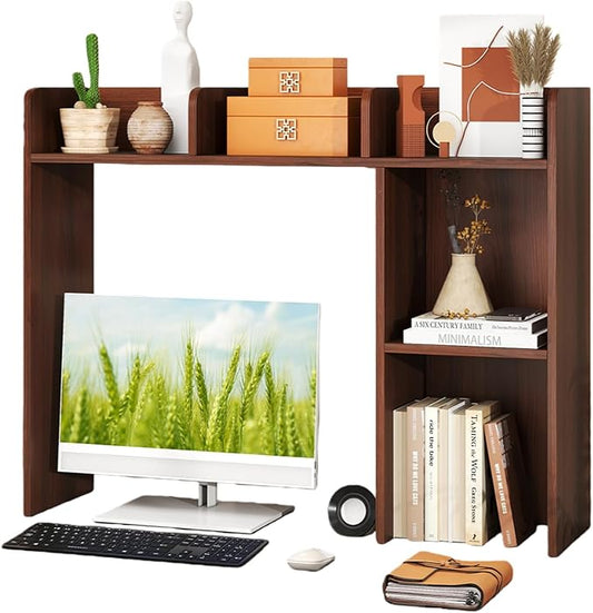 Desktop Bookshelf, 3-Tier Wood Countertop Bookcase with 5 Shelves, Desk Hutch for College Dorm, Multipurpose Desk Organizer Shelf Display Rack for Home Office, Hutch Top Only