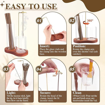 Incense Holder for Sticks, 2 in 1 Incense Stick Holder for Sticks with Glass Ash Catcher,Anti-Ash Flying No Mess Incense Burner，for Yoga Spa Meditation Home Decor(2 Pack)