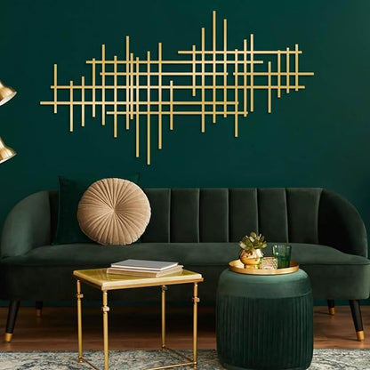 Geometric Line Metal Wall Art, Minimalist Geometric Metal Wall Art, Line Wall Decor, Modern Luxury Wall Decor, Abstract Wall Decorations, Minimalist Bedroom Wall Hanging (Gold, 59"x33"/150x84cm)