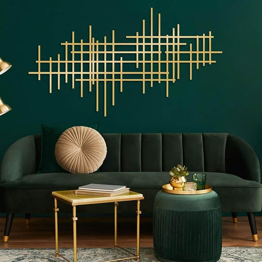 Geometric Line Metal Wall Art, Minimalist Geometric Metal Wall Art, Line Wall Decor, Modern Luxury Wall Decor, Abstract Wall Decorations, Minimalist Bedroom Wall Hanging (Gold, 59"x33"/150x84cm)