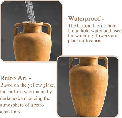 Rustic Vase, Ceramic Flower Vase for Centerpieces, 8.85 inch Large Decorative Terracotta Vintage Vases, Farmhouse Rustic Vases for Home Decor, Living Room, Table, Neutral