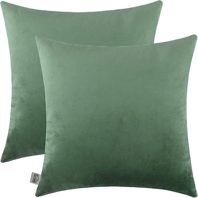 mixeoo Sage Green Velvet Throw Pillow Covers 18x18 Inch Set of 2, Super Soft Thick Decorative Square Cushion Cases for Living Room Sofa Couch Decor