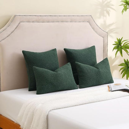FUTEI Christmas Pack of 2 Dark Green Decorative Throw Pillow Covers 20x20 Inch Soft Cozy Solid Boucle Textured Cushion Case,Modern Home Decor for Couch Bed Living Room