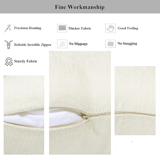 Linen Throw Pillow Covers 16 x 16 Beige Decorative Blank Couch Pillow Covers for Sublimation Bed Sofa Farmhouse Cushion Cases Set of 4