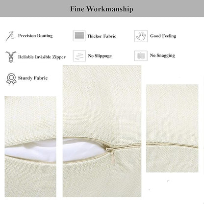 Linen Throw Pillow Covers 16 x 16 Beige Decorative Blank Couch Pillow Covers for Sublimation Bed Sofa Farmhouse Cushion Cases Set of 4