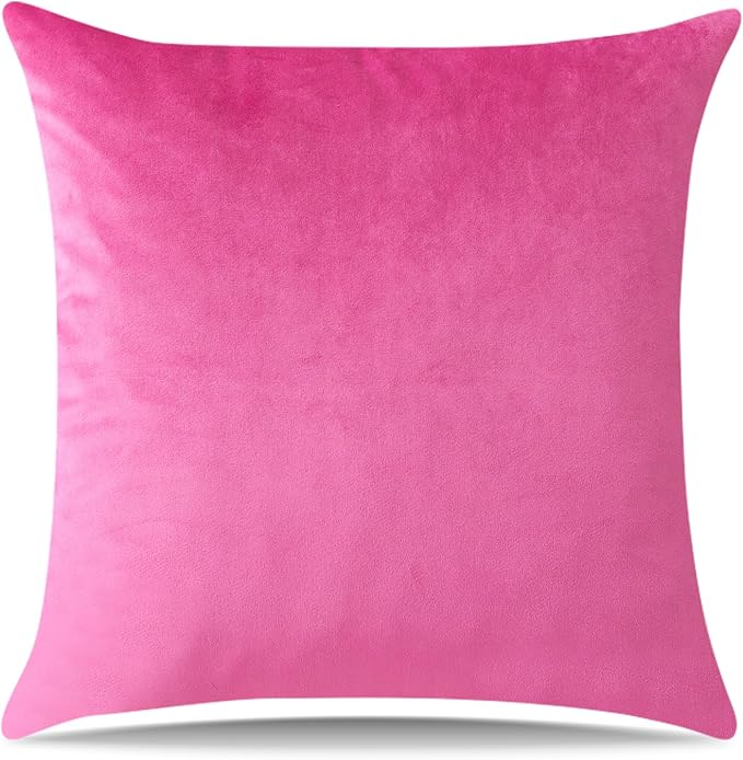 Artscope Luxury Velvet Pillow Covers Decorative Square Pillowcases Soft Solid Cushion Cases for Couch Sofa Bedroom Home Decor 20x20 Inch Hot Pink