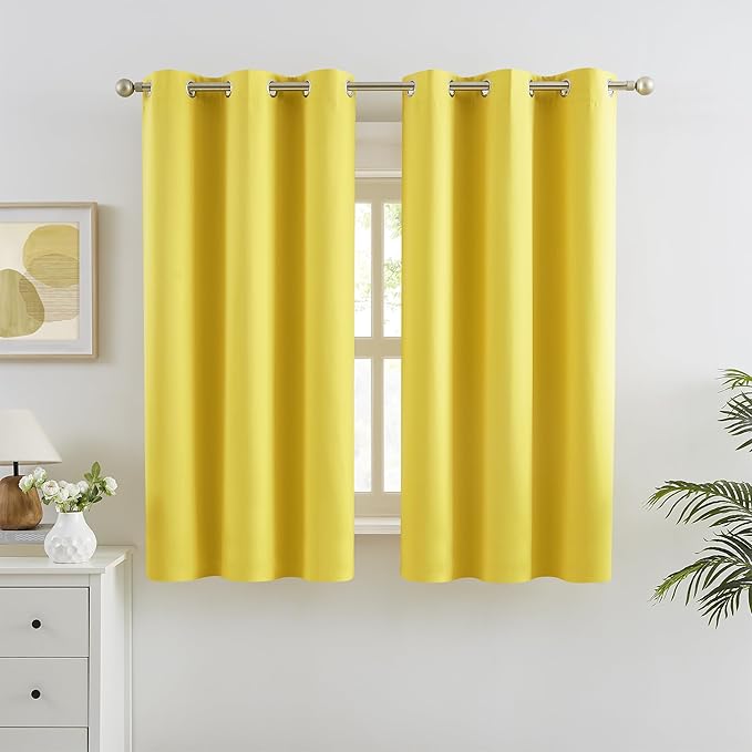 DUALIFE Bright Yellow Blackout Curtains - Room Darkening Curtain Drapes Grommet Thermal Insulated Small Window Curtains for Kids Bedroom, 2 Panels Sets (38 x 54 Inches Long, Illuminating Yellow)