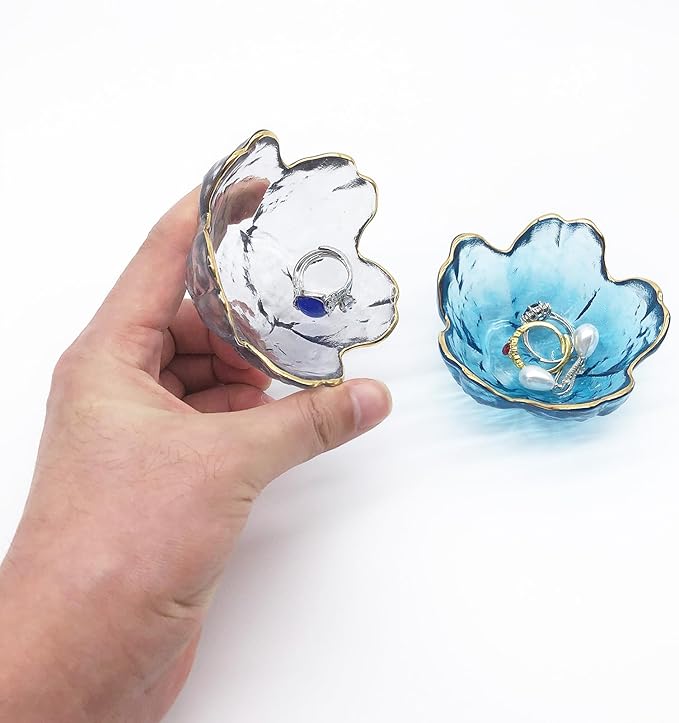 Small Jewelry Dish Tray, Flower Glass Ring Dish Engagement Gifts, Crystal Ring Holder Dish Jewlery Plate, Nightstand Decor Jewelry Tray Trinket Dish, Jewelry Bowl Dish for Rings, Earrings