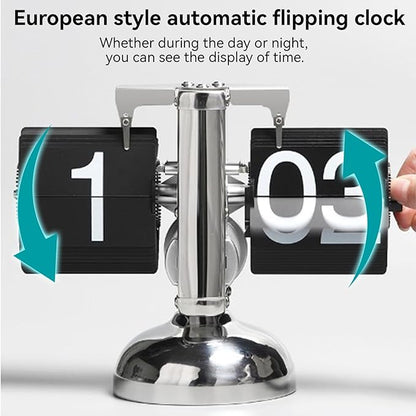 Flip Desk Clock,Retro Digital Flip Down Clock,Retro Minimalist Single Foot Mechanical Auto Desk Digital Display for Home Livingroom(Black)