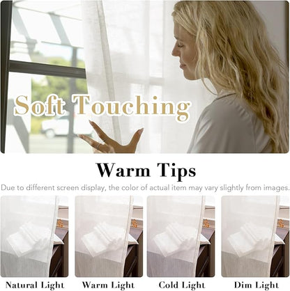 H.VERSAILTEX Linen Curtains Nickel Grommet Natural Linen Semi-Sheer Curtains 2 Panels Privacy Added Premium Soft Rich Material Drapes for Bedroom/Living Room - 52x54 - Inch - White