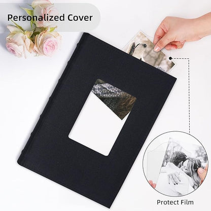 Vienrose Photo Album 4x6 300 Photos Linen Frame Cover with Memo Areas Photobook Large Capacity Slip-in Pictures Book for Wedding Baby Vacation, Black