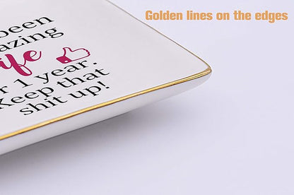 Topthink You’ve Been An Amazing Wife for 1 Year – Ceramic Jewelry Holder Ring Dish Trinket Box Tray - Funny Gifts for Wife Wifey Soulmate Women