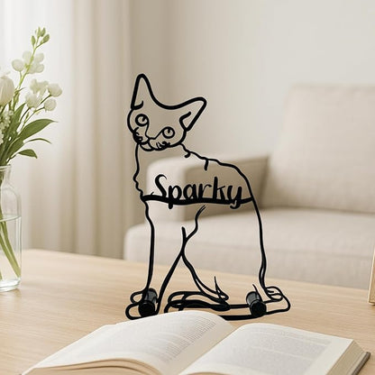 Personalized Devon Rex Cat Minimalist Sculpture, Custom Cats Name Metal Desk Decor, Decorative Home Aesthetic Table Sign Gifts For Officer, Friends, Animal Lover, Kids, Mom, Dad