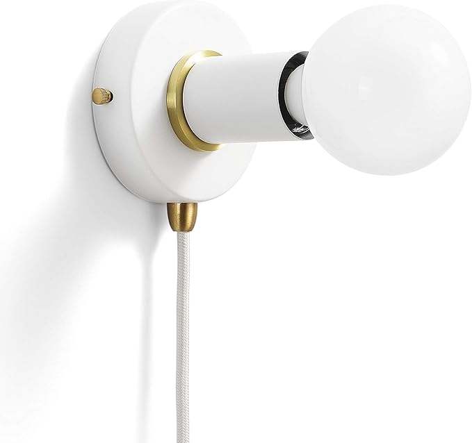 BRIGHTTIA Plug-in Simple Ring Wall Sconce - White/Gold - Portable Wall Lamp with 15Ft Cord & Plug for Rental Apartments - Versatile Lighting - No Wiring Needed (BW0005-1WGP)