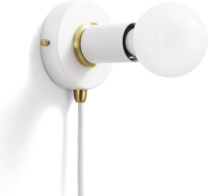 BRIGHTTIA Plug-in Simple Ring Wall Sconce - White/Gold - Portable Wall Lamp with 15Ft Cord & Plug for Rental Apartments - Versatile Lighting - No Wiring Needed (BW0005-1WGP)