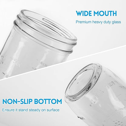 Mason Jars Wide Mouth 24oz, 10 pack Glass Pickle Canning Jars Food Storage With Airtight Mason Jar lids and Bands for Canning, Preserving, Fermenting, Pickling for Microwave/Freezer/Dishwasher