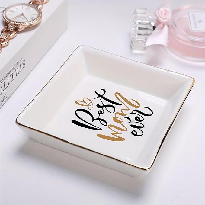 LADY&HOME Gifts for Mom Mother's Day Trinket Dish Birthday Mother's Day Gifts for Mom Ceramic Ring Dish for Mom (Best Mom)