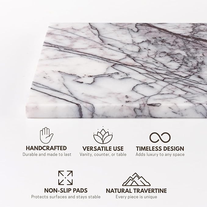 Handcrafted Marble Tray – Bathroom Counter Organizer, Jewelry Tray, Perfume Organizer & Decorative Tray for Vanity Accessories, Coffee Table Decor & Bathroom Countertop (Rectangular, Leilac)