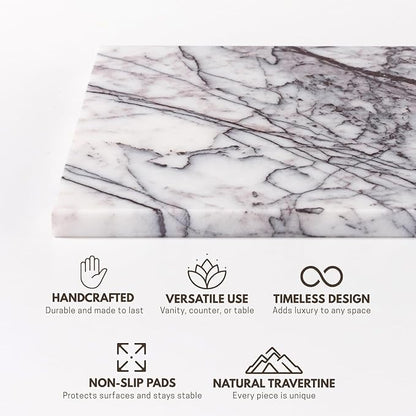 Handcrafted Marble Tray – Bathroom Counter Organizer, Jewelry Tray, Perfume Organizer & Decorative Tray for Vanity Accessories, Coffee Table Decor & Bathroom Countertop (Rectangular, Leilac)