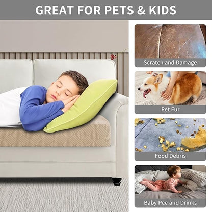 Easy-Going Waterproof Couch Cushion Covers for Couches and Sofas, Stretch Jacquard Sofa Seat Cover Replacement for Dogs, Pets & Kids, Durable Furniture Protector for Oversized Sofa Cushions, Camel
