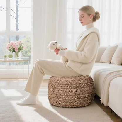 Round Pouf Ottoman 20 x 20 x 14 Inches Boho Poof Home Decor Floor Pouffe Ottoman Foot Rest for Couch Sofa Bean Bag Chairs Living Room Bedroom (Tan)