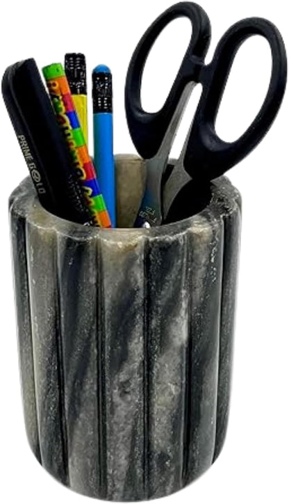 Décor Envogue Natural Scalloped Grey Marble SPA Collection Tumbler Toothbrush Holder Marble Pencil Pen Holder Stand for Desk, Makeup Brush Cup for Girls, Bathroom Tumbler Cup, Durable Office & Home