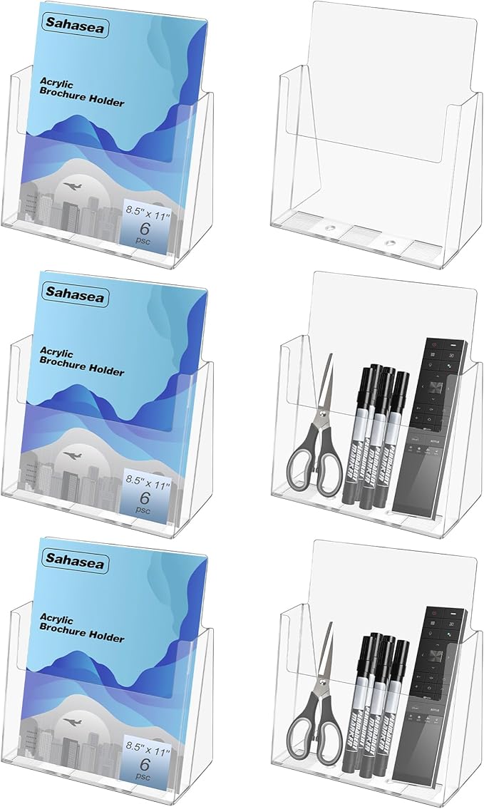 Brochure Holder 6 x 9, 6 Pack Flyer Holder for Real Estate, Acrylic Sign Holder, Clear Brochure Display Stand for Store Office, Magazine Holder for Pamphlet Literature Document Menu