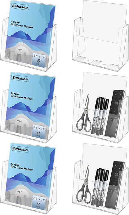 Brochure Holder 6 x 9, 6 Pack Flyer Holder for Real Estate, Acrylic Sign Holder, Clear Brochure Display Stand for Store Office, Magazine Holder for Pamphlet Literature Document Menu