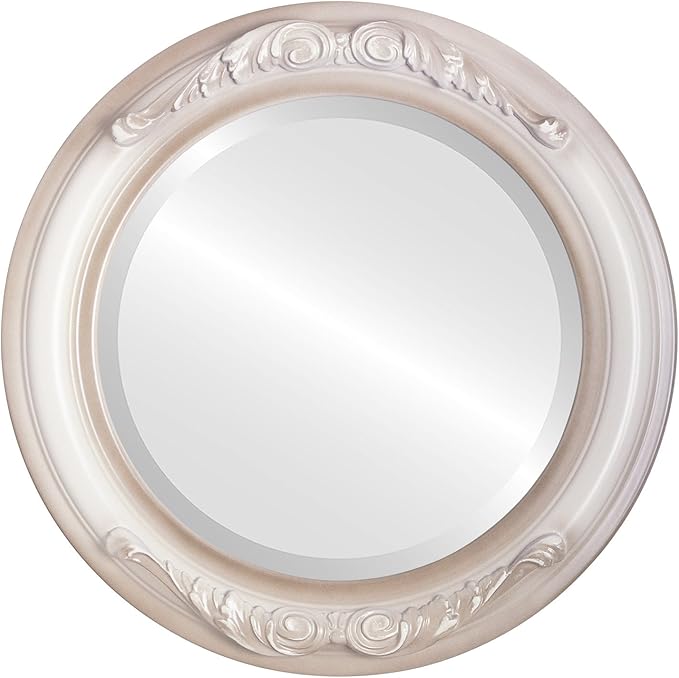 OVALCREST Round Beveled Wall Mirror for Home Decor - Florence Style - Taupe - 22x22 Outside Dimensions