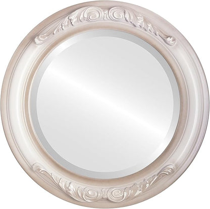 OVALCREST Round Beveled Wall Mirror for Home Decor - Florence Style - Taupe - 22x22 Outside Dimensions