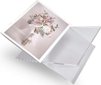 Honygebia Clear Acrylic Book Stands - Cross Frame Acrylic Book Holder, Open Bookstand for Display and Reading, Suitable for Art, Bible, Cookbook, Easel, Magazine, Textbooks 12.5" x 9.5" x 5.5"