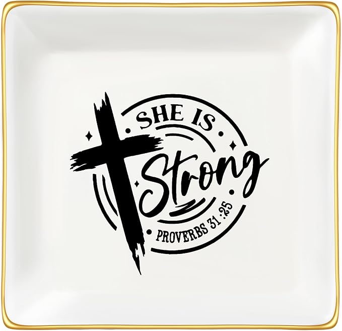 JoycuFF Christian Gifts for Women - Ceramic Trinket Dish Tray, Religious Confirmation & Baptism Gifts for Girls