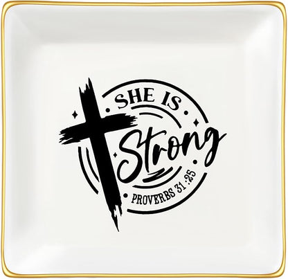 JoycuFF Christian Gifts for Women - Ceramic Trinket Dish Tray, Religious Confirmation & Baptism Gifts for Girls