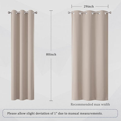 DUALIFE Warm Taupe Room Darkening Curtain Panels - Light Blocking Privacy Sliding Door Closet Curtain Covers for Bedroom/Dining Room, 34 by 80 Inches Long, 2 Panels
