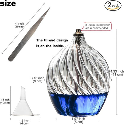 2Pcs Refillable Liquid Petite Glass Oil lamp, Sturdy Borosillicate Glass Oil Candle, Unique Internal Thread Appearance for Fine Dining & Restaurants or Home