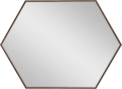 Kate and Laurel Rhodes Mid-Century Modern Hexagon Wall Mirror, Walnut Brown, 31x22-Inches