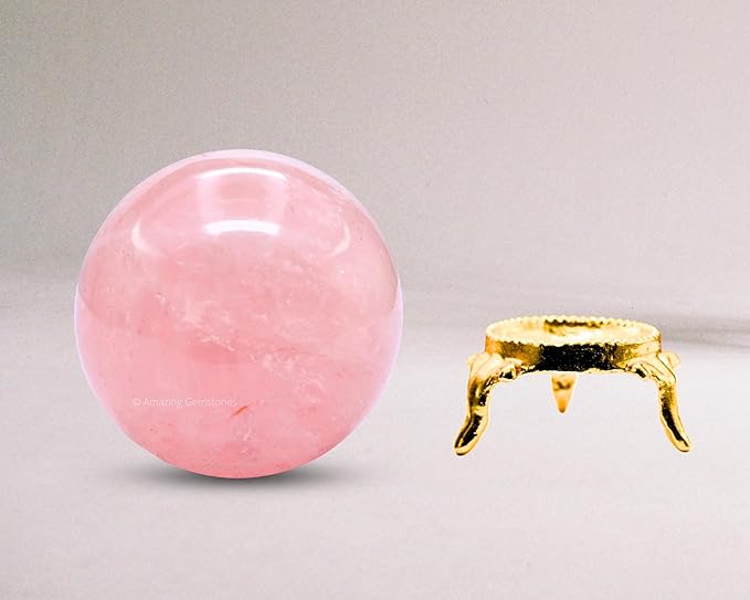 Amazing Gemstone Rose Quartz Crystal Ball with Stand - 2.5 Inches Large Crystal Sphere Meditation Balls for Witchcraft and Decorative Balls