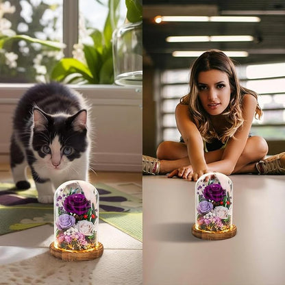 Forever Flowers with Symbolic Ladybugs: Preserved Flowers Gift for Women-Romantic Table Centerpiece-Valentines, Anniversary, Mothers Gifts for Her-Flowers for Delivery Prime (Purple)