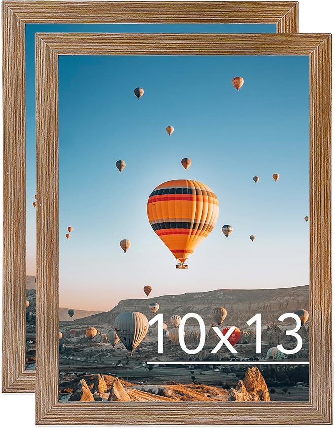 10x13 Rustic Brown Picture Frame Set of 2, Horizontal and Vertical Formats for Wall Hanging, 10 x 13 Wall Gallery Poster Photo Frames with Shatter Resistant Plexiglass, 2 Pack, Rustic Brown