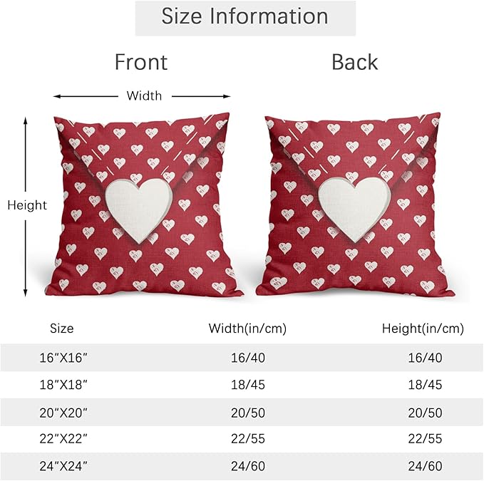 Valentines Day Pillow Covers 24x24 Set of 2 White Red Heart Throw Pillow Covers Love Pillowcase Linen Decoration Farmhouse Holiday Cozy Soft Cushion Case Couch for Indoor Outdoor Home Decor