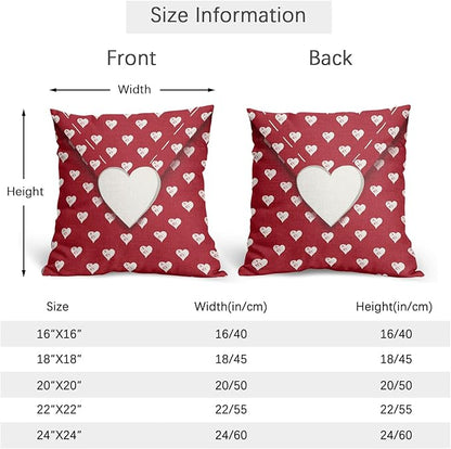 Valentines Day Pillow Covers 16x16 Set of 2 White Red Heart Throw Pillow Covers Love Pillowcase Linen Decoration Farmhouse Holiday Cozy Soft Cushion Case Couch for Indoor Outdoor Home Decor