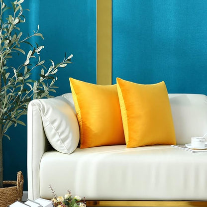 mixeoo Comfy Mustard Yellow Throw Pillow Covers Decorative Square Solid Thick Velvet Super Soft Cushion Cases Home Decor for Sofa Couch Living Room Chair, Set of 2, 18 x 18 Inch