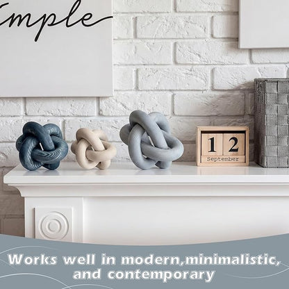3 Pack Wooden Knot Decorations 3 Color Set Coordinated Boho Nautical Home Decor for Shelf, Wall, Tabletop, Sizes 3.94", 4.72", 5.91"(Gradient Blue)