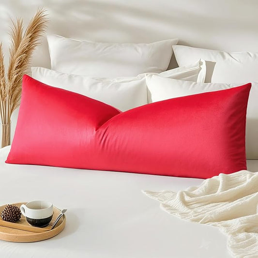 Artscope Luxury Velvet Lumbar Pillow Cover Super Soft Decorative Rectangle Pillowcases Soft Solid Cushion Cases for Couch Sofa Bedroom Car Decor 14x36 Inch Red